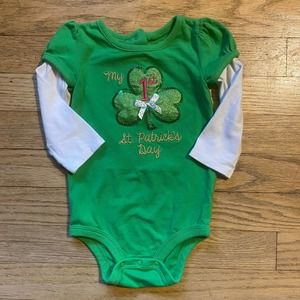 First 1st St. Patrick's Day Onsie with Faux Long Layered Sleeves (6-9 Months)